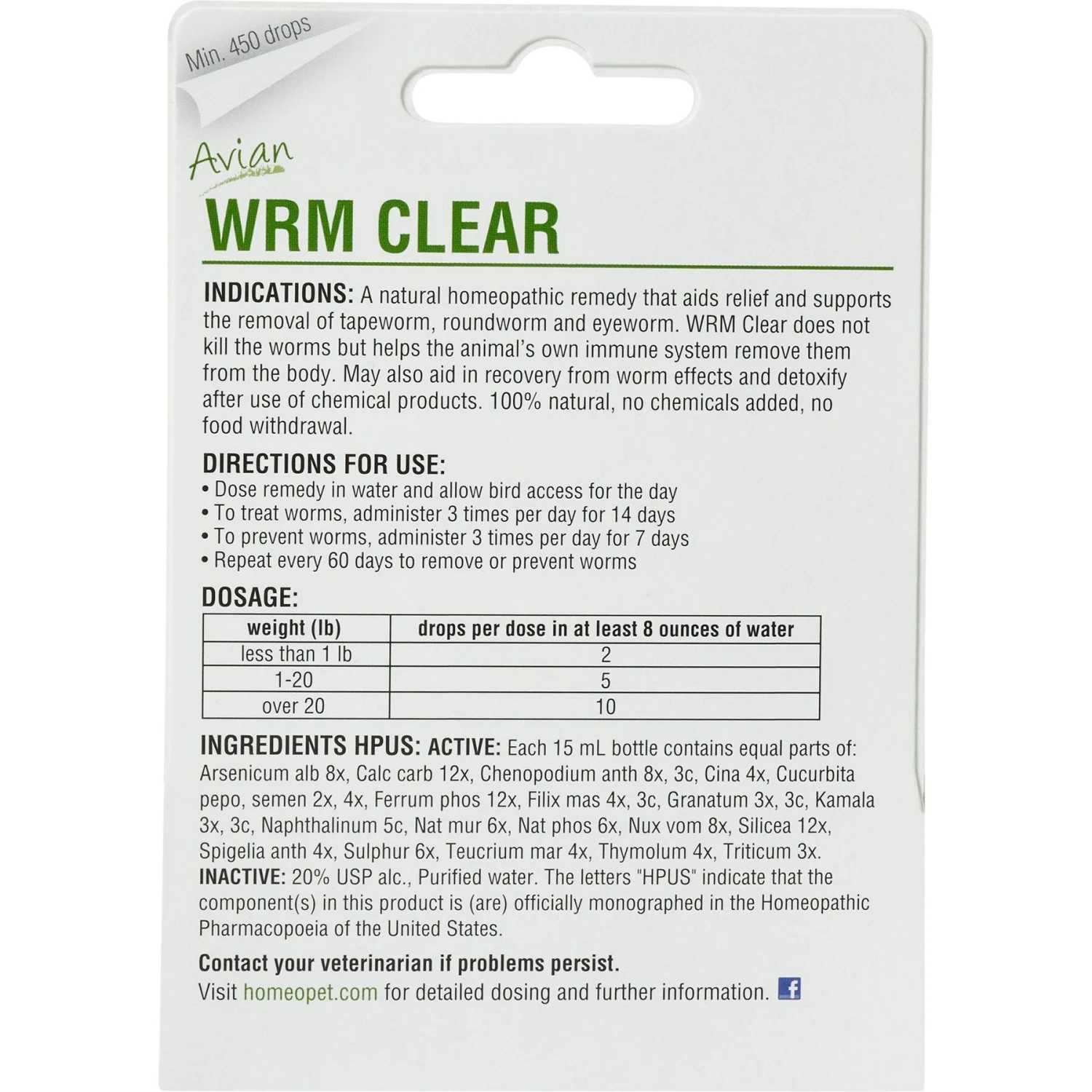 HomeoVet Avian WRM Clear Worms Removal Bird Supplement 2 HomeoVet Avian WRM Clear Worms Removal Bird Supplement - Image 2