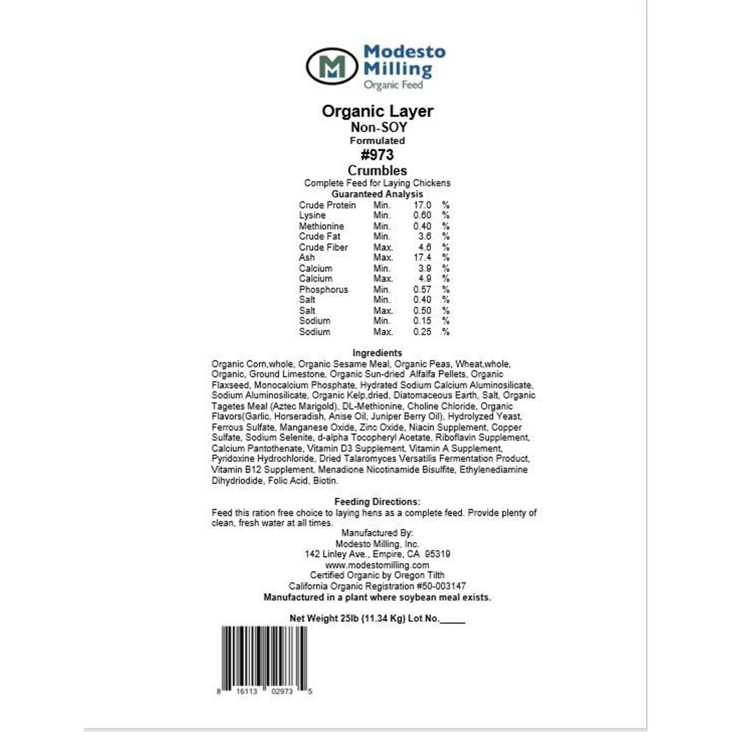 Modesto Milling Organic Non-Soy 17% Protein Layer Crumbles Chicken Feed 3 Modesto Milling Organic Non-Soy 17% Protein Layer Crumbles Chicken Feed - Image 3
