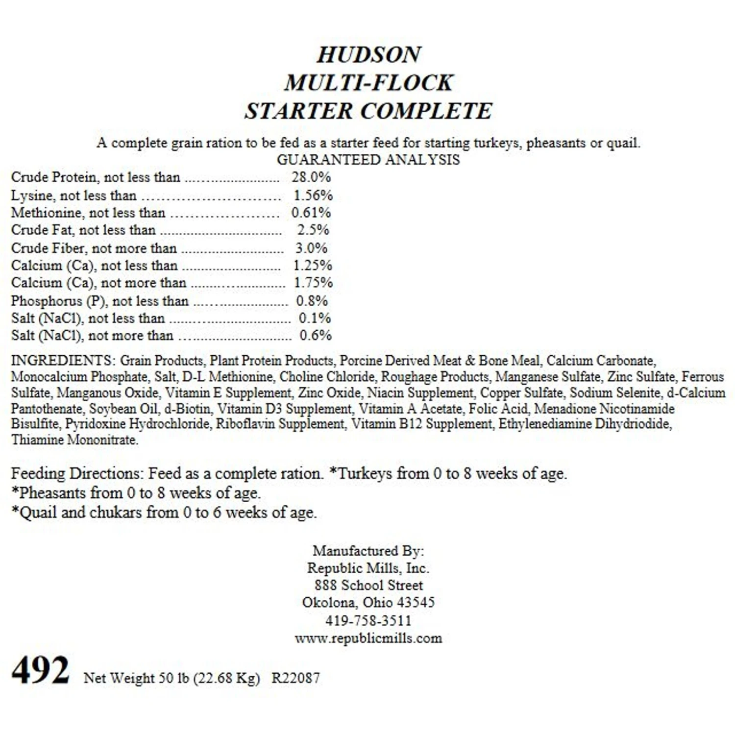 Hudson Feeds 28% Protein Multi-Flock Starter Complete Poultry Feed, 50-lb Bag 2 Hudson Feeds 28% Protein Multi-Flock Starter Complete Poultry Feed, 50-lb Bag - Image 2