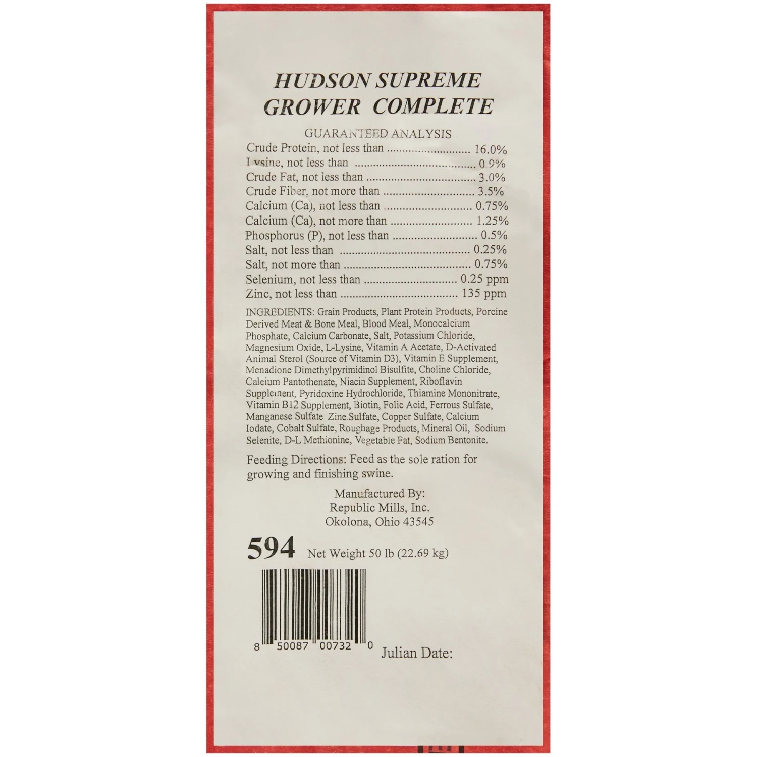 Hudson Feeds Swine Feeds Supreme Grower Complete Pig Food, 50-lb Bag 2 Hudson Feeds Swine Feeds Supreme Grower Complete Pig Food, 50-lb Bag - Image 2