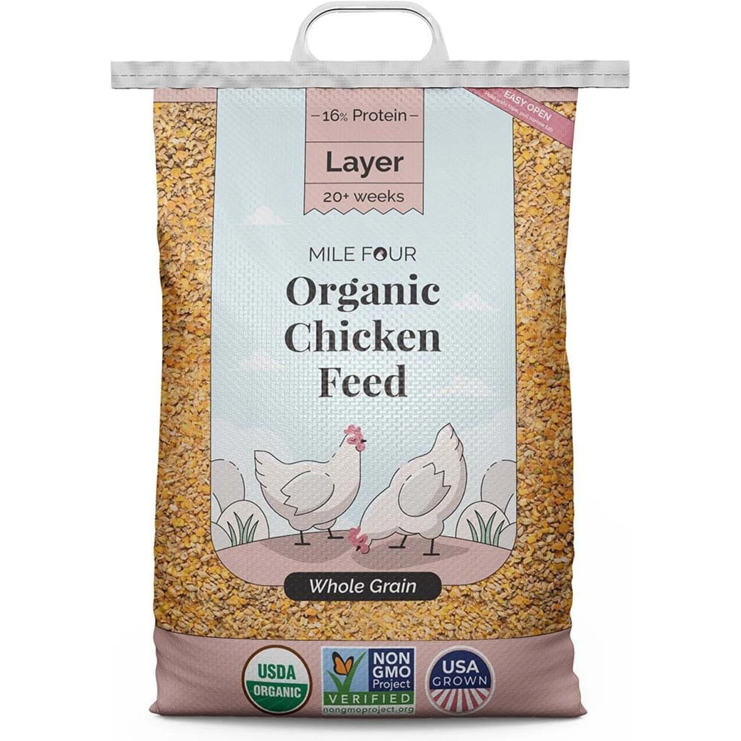 Mile Four Organic 16% Protein Whole Grain Layer Chicken & Duck Feed 1 Mile Four Organic 16% Protein Whole Grain Layer Chicken & Duck Feed