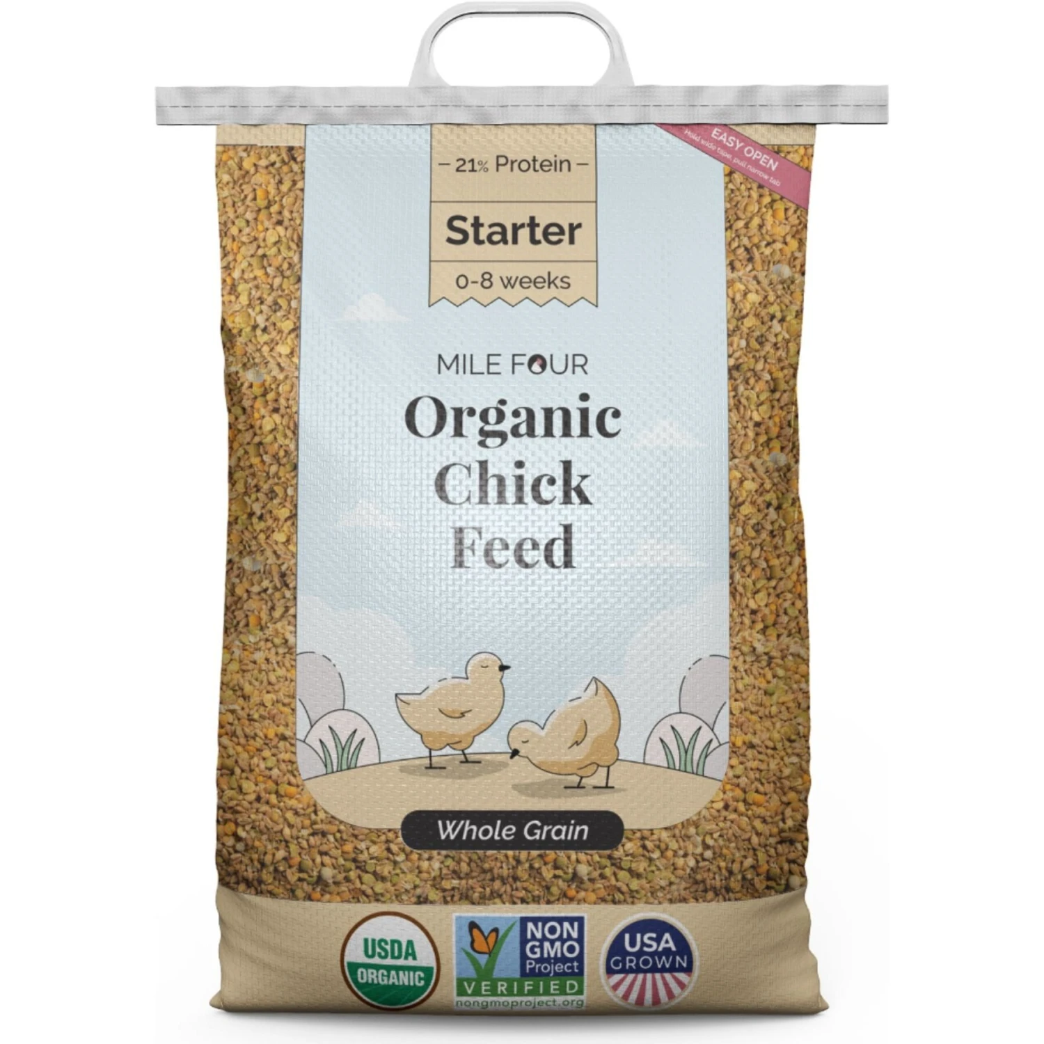 Mile Four 21% Organic Whole Grain Starter Chicken & Duck Feed 1 Mile Four 21% Organic Whole Grain Starter Chicken & Duck Feed