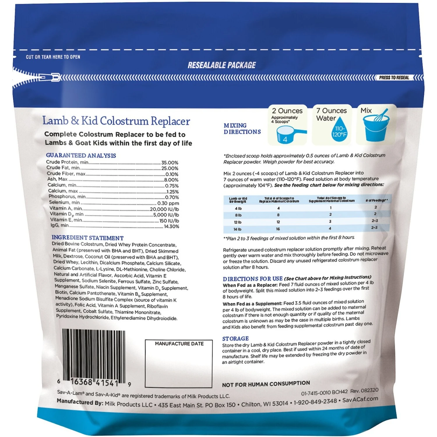 Sav-A-Caf Sav-A-Lam Sav-A-Kid Lamb & Kid Colostrum Replacer, 10-oz Pouch 2 Sav-A-Caf Sav-A-Lam Sav-A-Kid Lamb & Kid Colostrum Replacer, 10-oz Pouch - Image 2