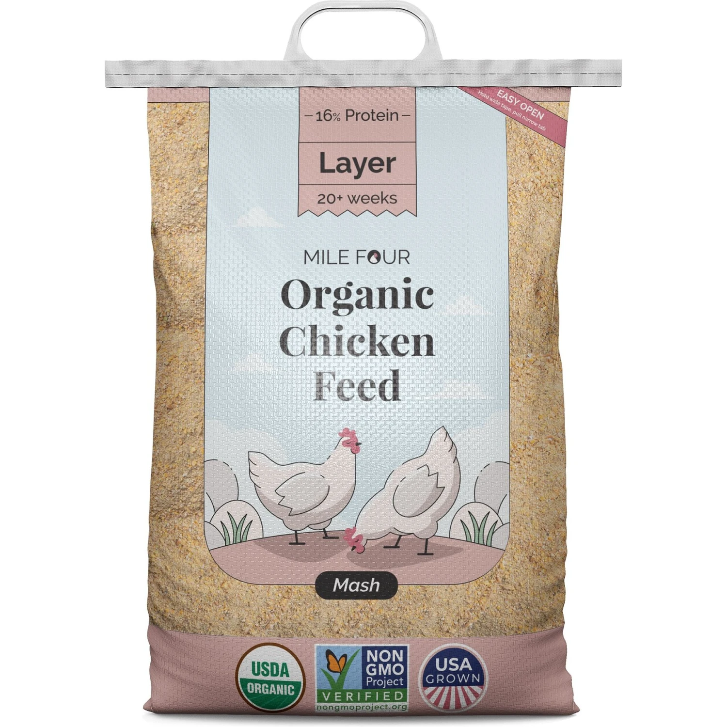 Mile Four Organic 16% Protein Mash Layer Chicken & Duck Feed 1 Mile Four Organic 16% Protein Mash Layer Chicken & Duck Feed