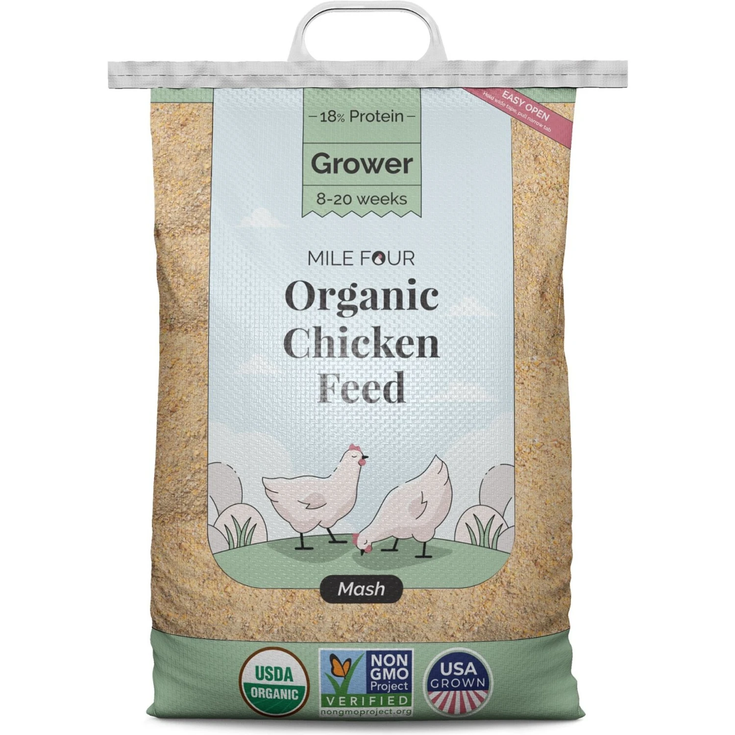 Mile Four Organic 18% Protein Mash Grower Chicken & Duck Feed 1 Mile Four Organic 18% Protein Mash Grower Chicken & Duck Feed