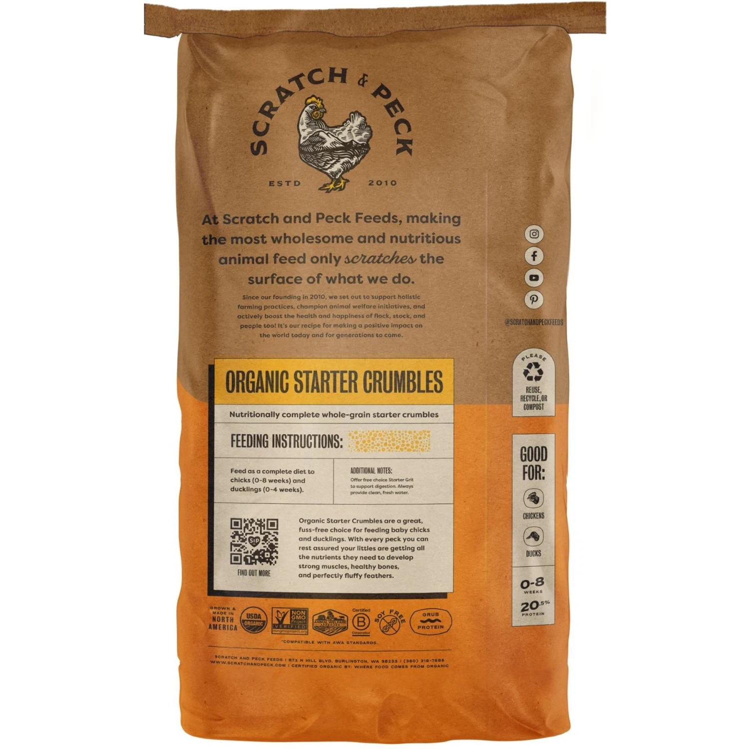 Scratch And Peck Feeds Organic Chicken, Duck, & Waterfowl 20.5% Protein Crumbles & GRUB Protein Starter Feed 2 Scratch And Peck Feeds Organic Chicken, Duck, & Waterfowl 20.5% Protein Crumbles & GRUB Protein Starter Feed - Image 2