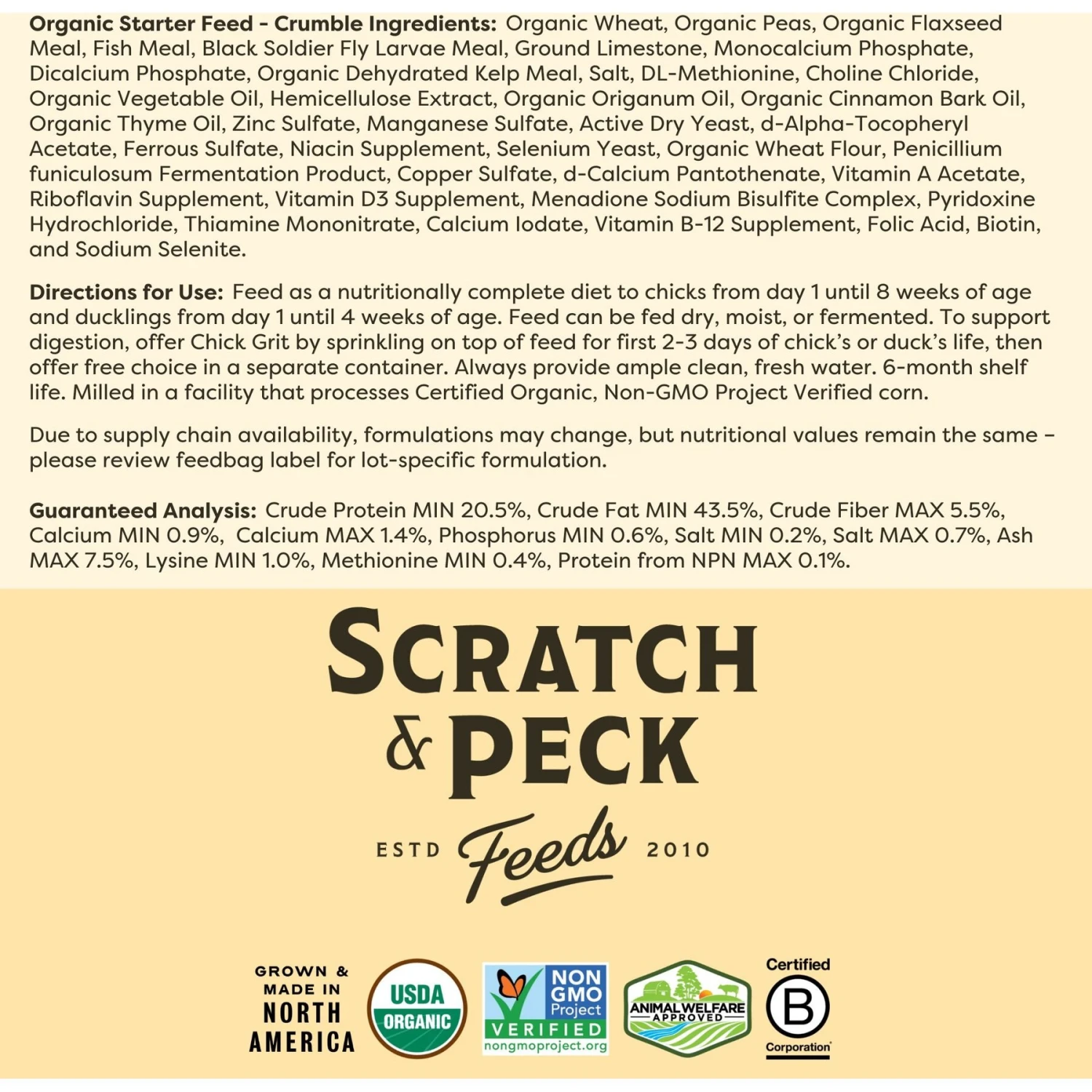 Scratch And Peck Feeds Organic Chicken, Duck, & Waterfowl 20.5% Protein Crumbles & GRUB Protein Starter Feed 7 Scratch And Peck Feeds Organic Chicken, Duck, & Waterfowl 20.5% Protein Crumbles & GRUB Protein Starter Feed - Image 7