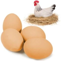 SunGrow Wooden Fake Eggs For Laying Hens In Chicken Coop Train To Lay Inside Nest Box, Beige, 4 Count