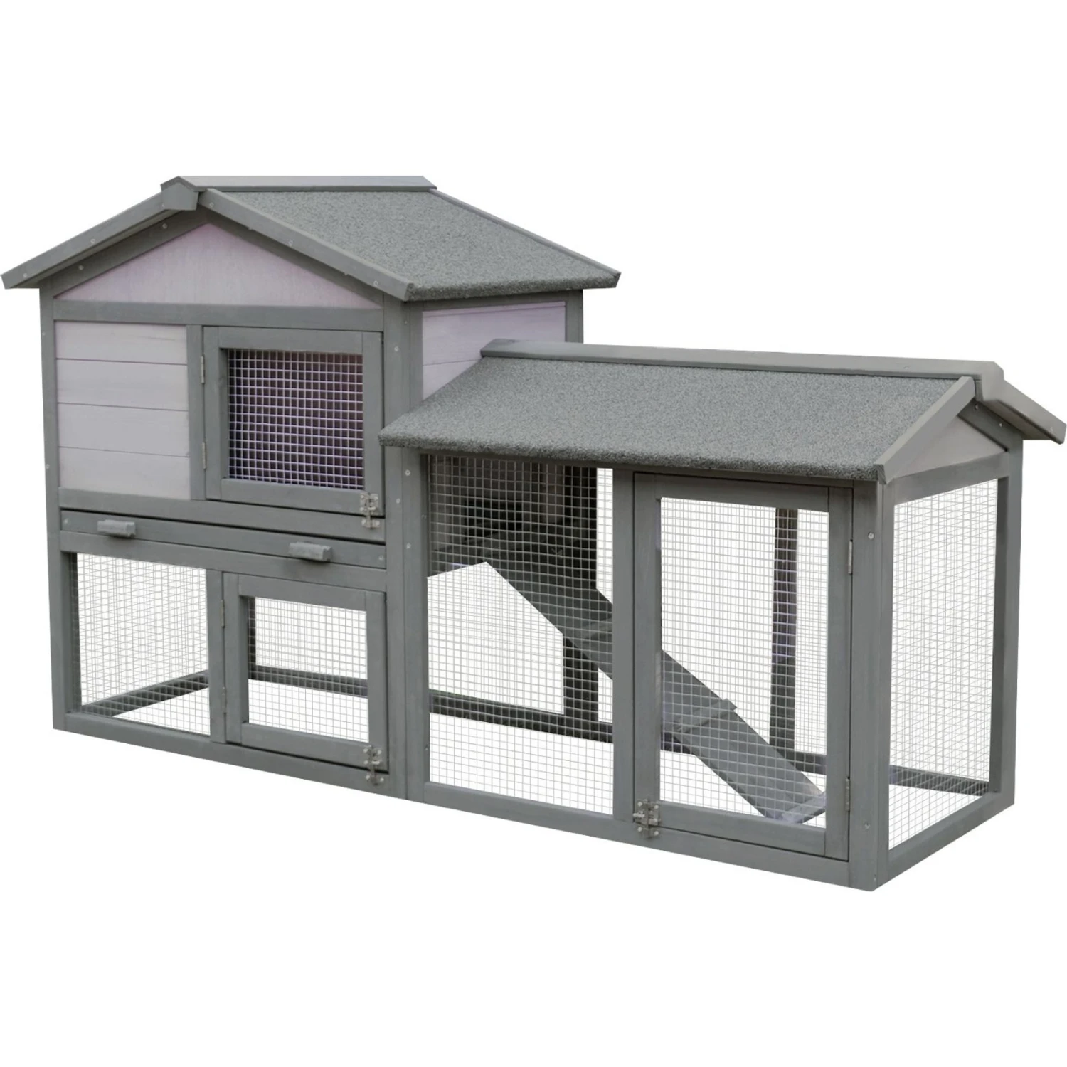 PawHut Outdoor Raised Painted Deluxe Wood Rabbit Hutch 2 PawHut Outdoor Raised Painted Deluxe Wood Rabbit Hutch - Image 2