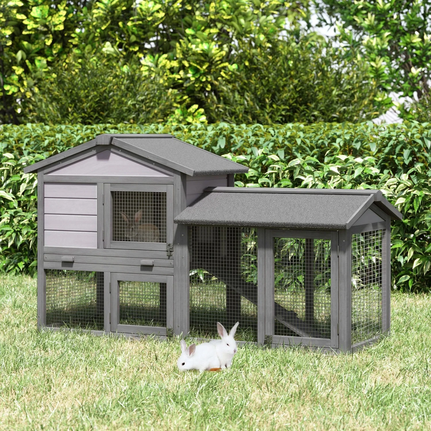 PawHut Outdoor Raised Painted Deluxe Wood Rabbit Hutch 4 PawHut Outdoor Raised Painted Deluxe Wood Rabbit Hutch - Image 4