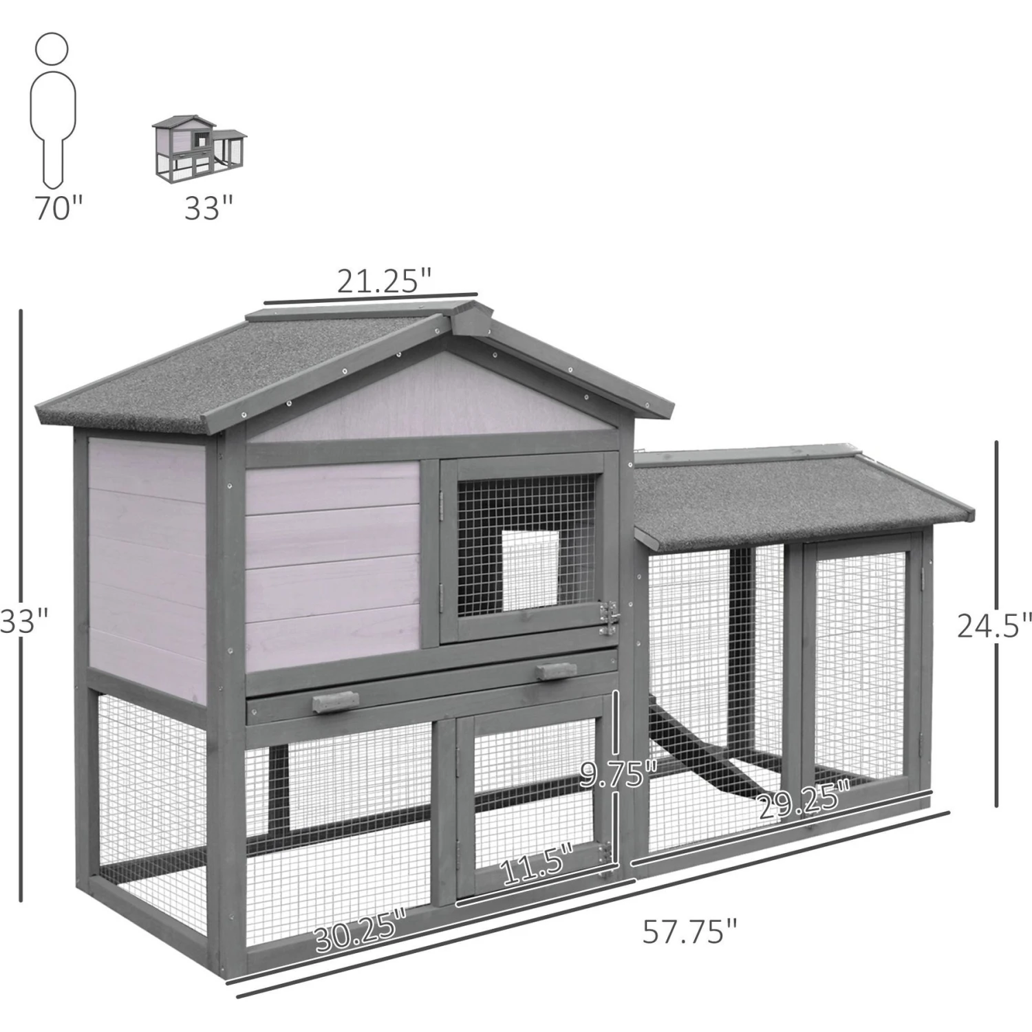PawHut Outdoor Raised Painted Deluxe Wood Rabbit Hutch 5 PawHut Outdoor Raised Painted Deluxe Wood Rabbit Hutch - Image 5