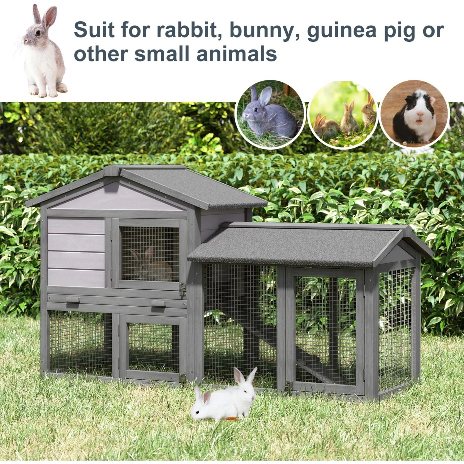 PawHut Outdoor Raised Painted Deluxe Wood Rabbit Hutch 6 PawHut Outdoor Raised Painted Deluxe Wood Rabbit Hutch - Image 6