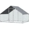 PawHut Walk-in Poultry Cage Galvanized Outdoor Metal Chicken Coop, Silver, Large