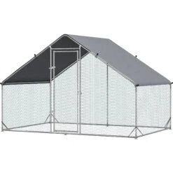PawHut Walk-in Poultry Cage Galvanized Outdoor Metal Chicken Coop, Silver, Large