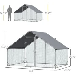 PawHut Walk-in Poultry Cage Galvanized Outdoor Metal Chicken Coop, Silver, Large -Meadow Farm 653718 PT4. AC SS1800 V1663880116