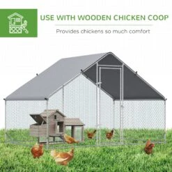 PawHut Walk-in Poultry Cage Galvanized Outdoor Metal Chicken Coop, Silver, Large -Meadow Farm 653718 PT6. AC SS1800 V1663880478