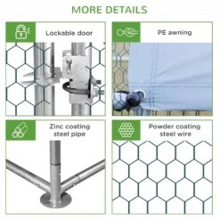 PawHut Walk-in Poultry Cage Galvanized Outdoor Metal Chicken Coop, Silver, Large -Meadow Farm 653718 PT8. AC SS1800 V1663880786