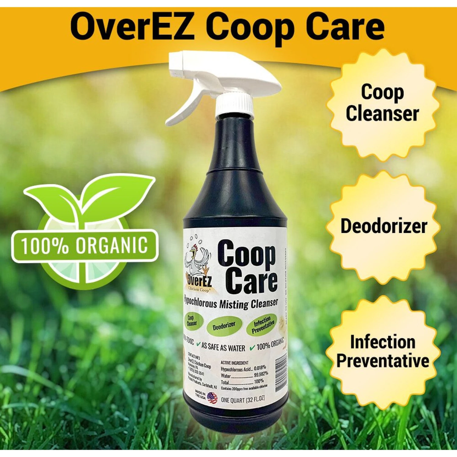 OverEZ Chicken Coop Organic Coop Care Deodorizing Spray, 32-oz Bottle 2 OverEZ Chicken Coop Organic Coop Care Deodorizing Spray, 32-oz Bottle - Image 2