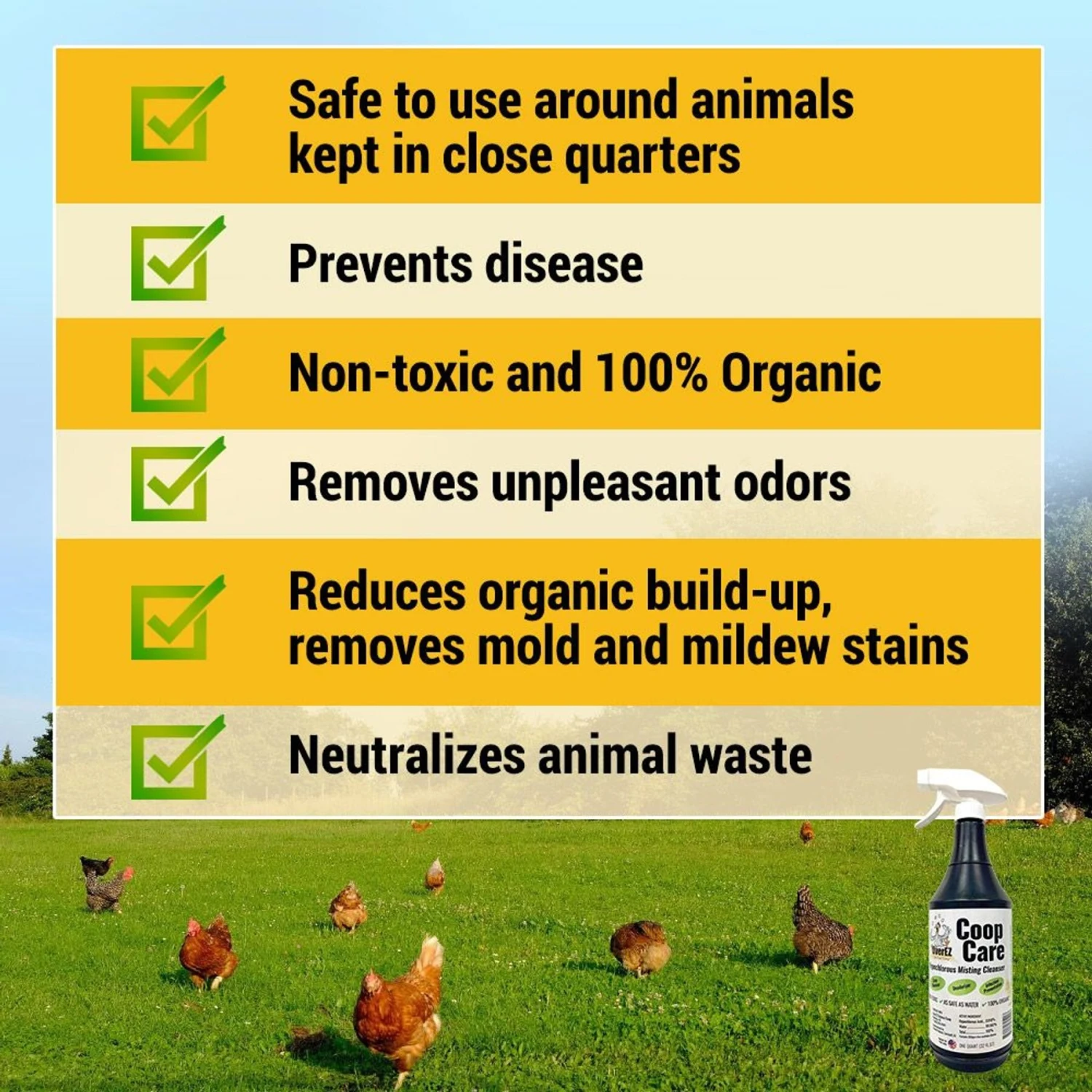 OverEZ Chicken Coop Organic Coop Care Deodorizing Spray, 32-oz Bottle 3 OverEZ Chicken Coop Organic Coop Care Deodorizing Spray, 32-oz Bottle - Image 3