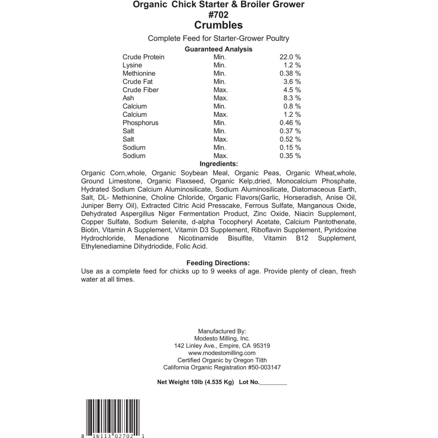 Modesto Milling Organic Chick Starter-Grower 22% Protein Crumbles Chicken Food 4 Modesto Milling Organic Chick Starter-Grower 22% Protein Crumbles Chicken Food - Image 4