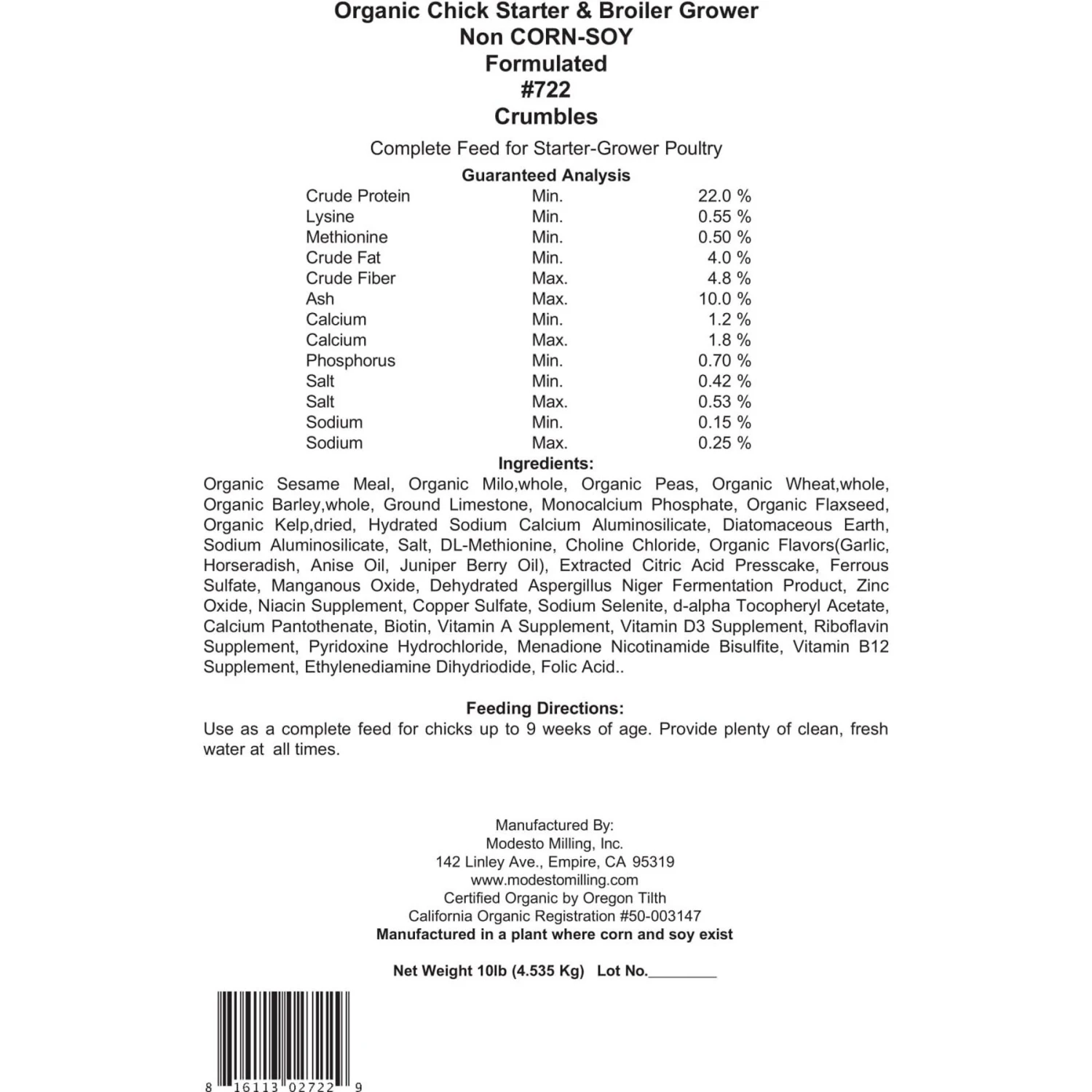 Modesto Milling Organic Non Soy & Non Corn Chick Starter-Grower 22% Protein Crumbles Chicken Food 4 Modesto Milling Organic Non Soy & Non Corn Chick Starter-Grower 22% Protein Crumbles Chicken Food - Image 4