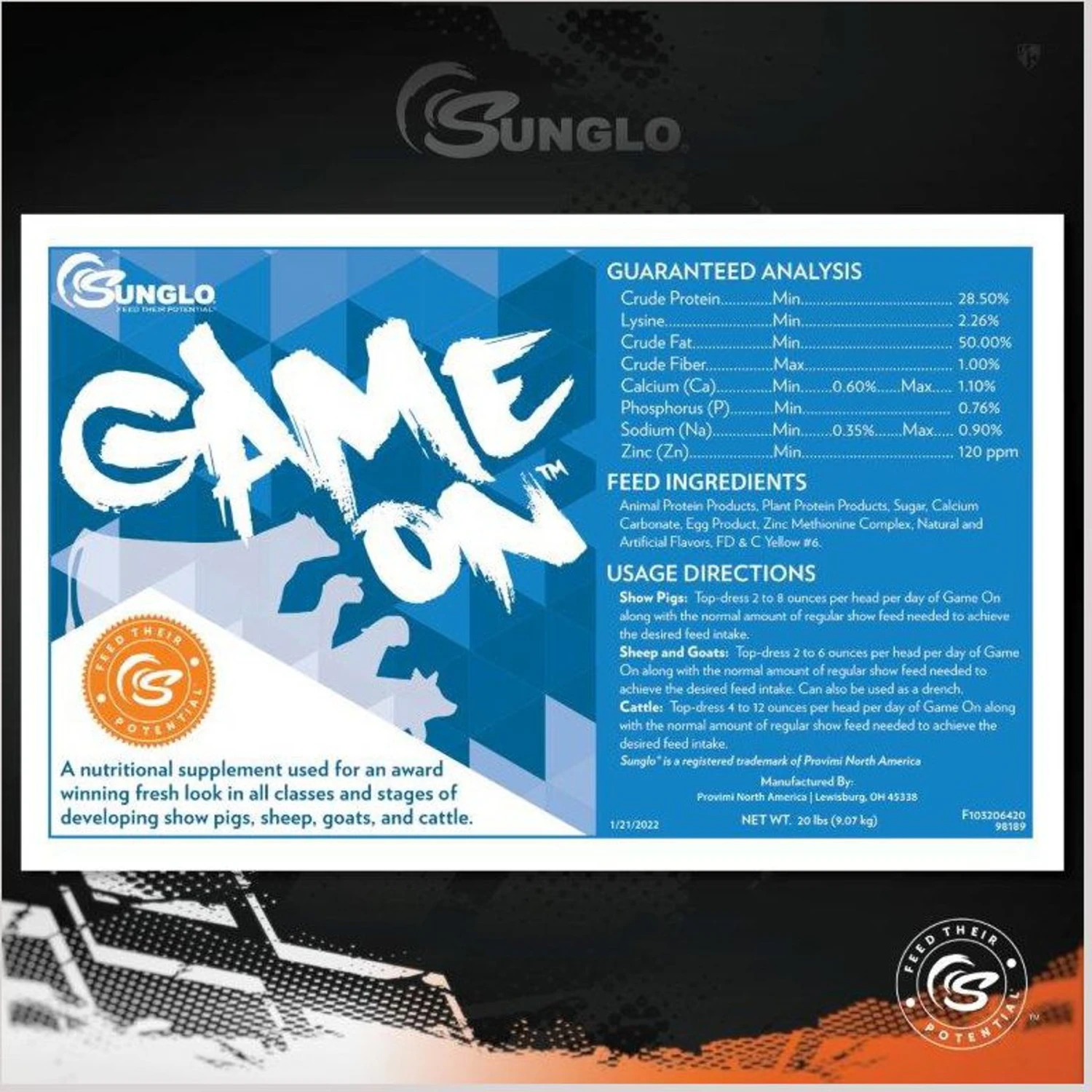 Sunglo Game On Show Animal Swine, Cattle, Lambs & Goat Supplement, 20-lb Pail 2 Sunglo Game On Show Animal Swine, Cattle, Lambs & Goat Supplement, 20-lb Pail - Image 2