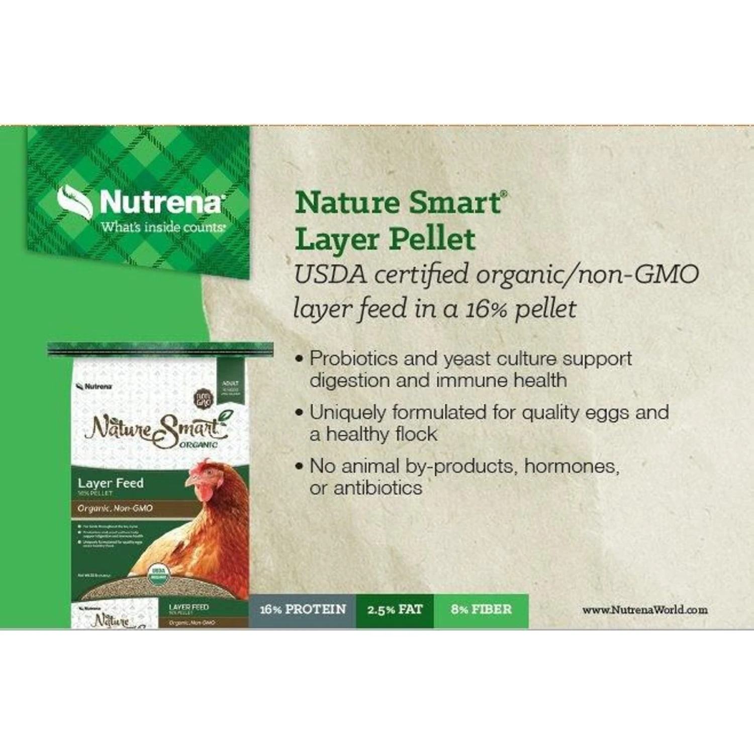 Nutrena Nature Smart Organic Layer Feed Layer 16% Protein Pellet Chicken Feed 2 Nutrena Nature Smart Organic Layer Feed Layer 16% Protein Pellet Chicken Feed - Image 2