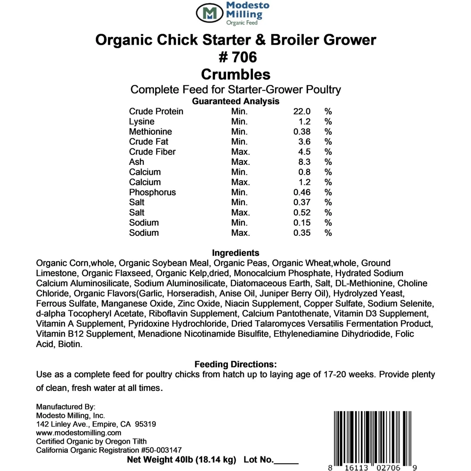 Modesto Milling Organic 22% Protein Chick Starter & Grower Crumbles Poultry Feed 4 Modesto Milling Organic 22% Protein Chick Starter & Grower Crumbles Poultry Feed - Image 4