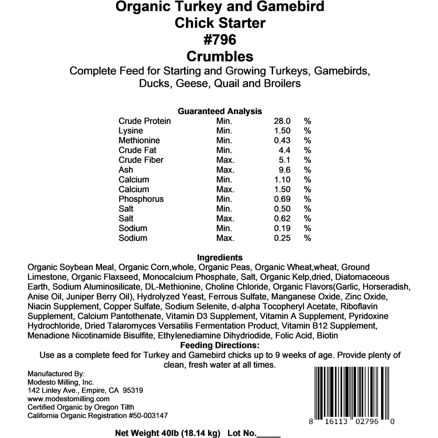 Modesto Milling Organic Turkey & Gamebird Chick Starter Crumbles Poultry Feed 4 Modesto Milling Organic Turkey & Gamebird Chick Starter Crumbles Poultry Feed - Image 4
