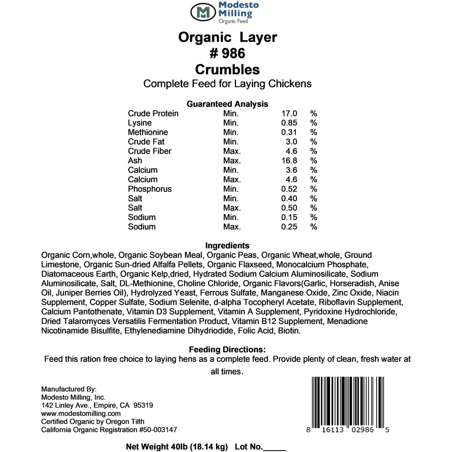 Modesto Milling Organic 17% Protein Layer Crumbles Chicken Feed 4 Modesto Milling Organic 17% Protein Layer Crumbles Chicken Feed - Image 4