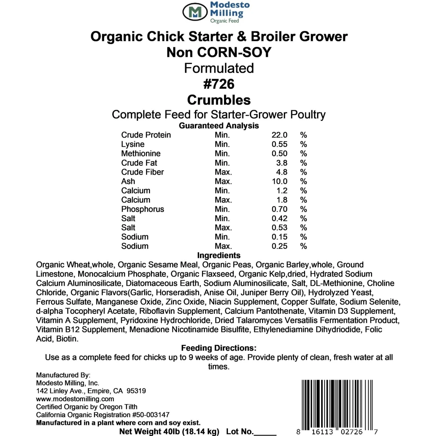 Modesto Milling Organic, No Corn, No Soy Chick Starter & Grower Crumbles Poultry Feed 4 Modesto Milling Organic, No Corn, No Soy Chick Starter & Grower Crumbles Poultry Feed - Image 4