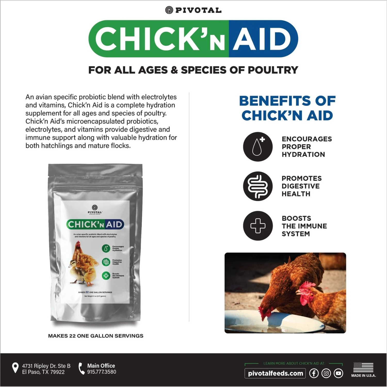 Chick'N Aid Probiotic Blend With Electrolytes Poultry Supplement, 8-oz Bag 2 Chick'N Aid Probiotic Blend With Electrolytes Poultry Supplement, 8-oz Bag - Image 2