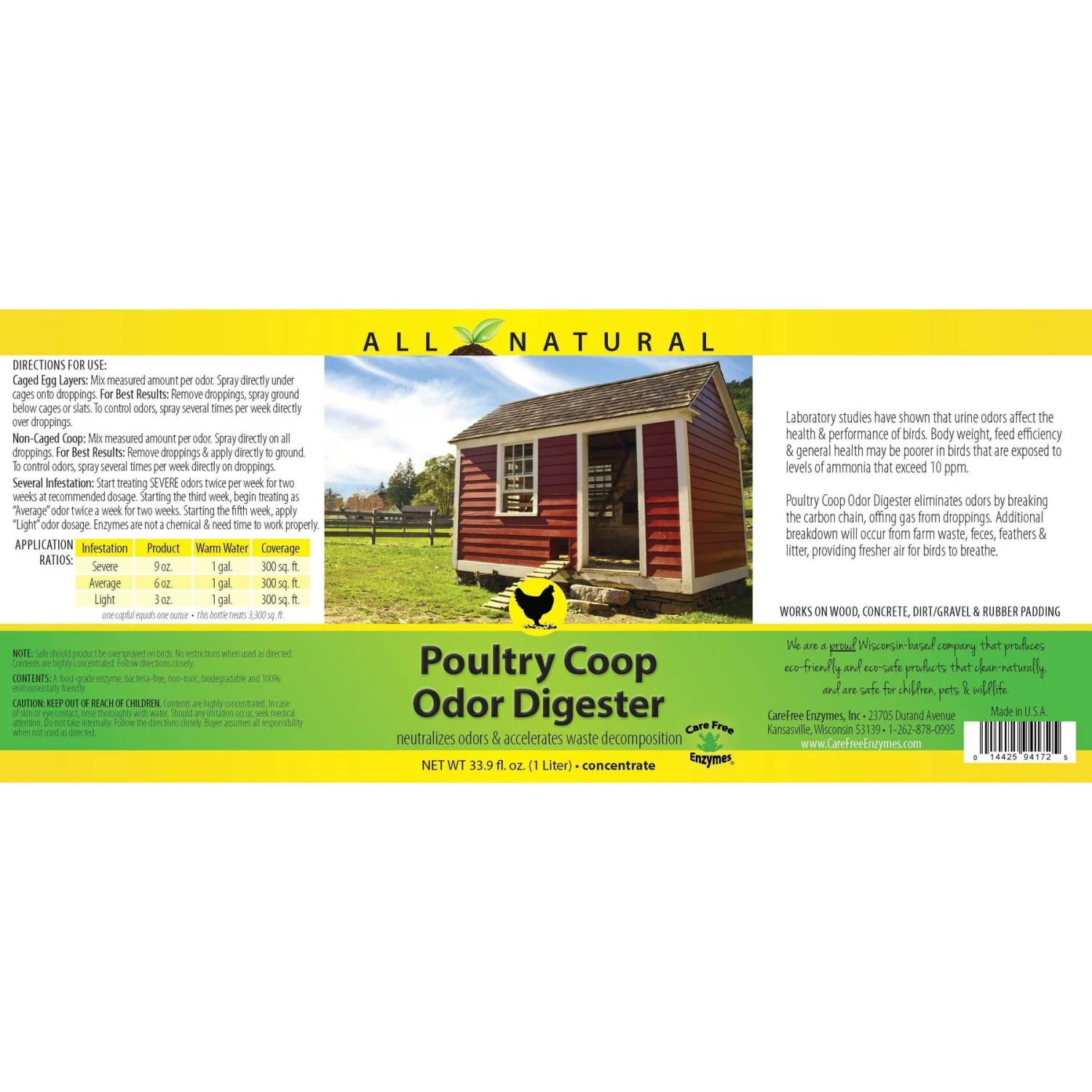 Carefree Enzymes Poultry Coop Odor Digester, 1-L Bottle 3 Carefree Enzymes Poultry Coop Odor Digester, 1-L Bottle - Image 3